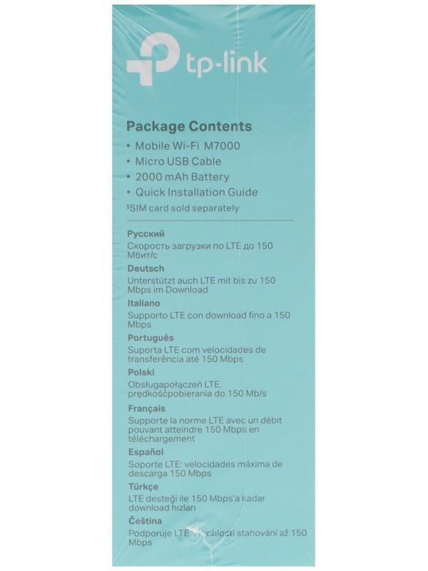 Wi-Fi роутер TP-Link M7000, мобильный, 300 Мбит/с, 150 Мбит/с, 4G, чёрный