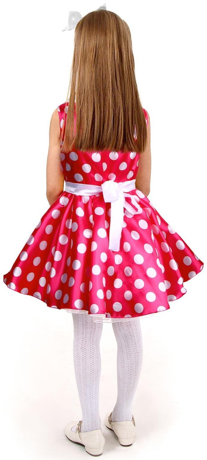 Карнавальный костюм «Стиляги 6», платье фуксия в белый горох, повязка, р. 30, рост 110-116 см