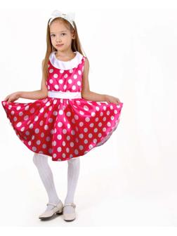 Карнавальный костюм «Стиляги 6», платье фуксия в белый горох, повязка, р. 36, рост 140 см