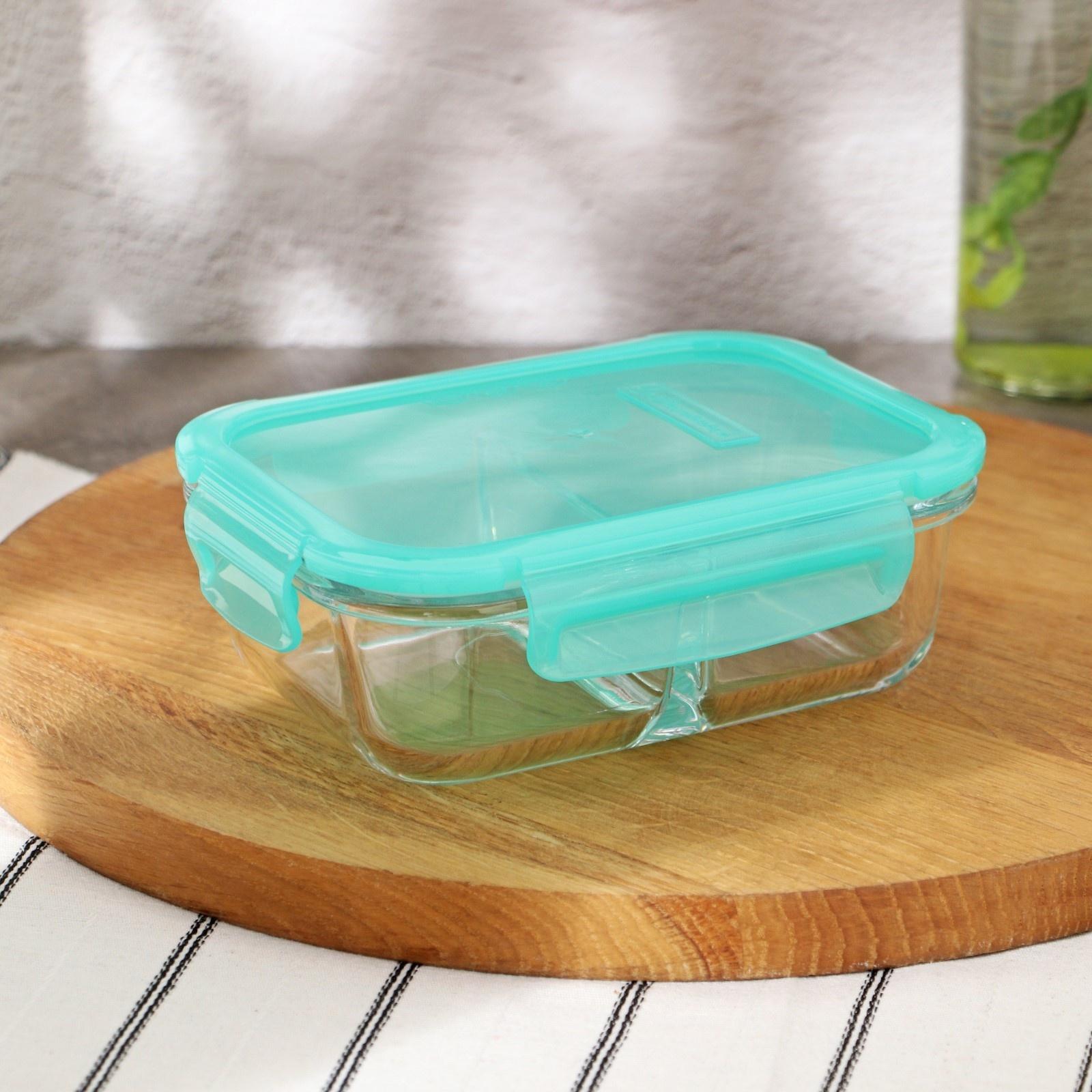 Контейнер стеклянный Lockie&Lock Food, с крышкой, 600 мл, цвет бирюзовый