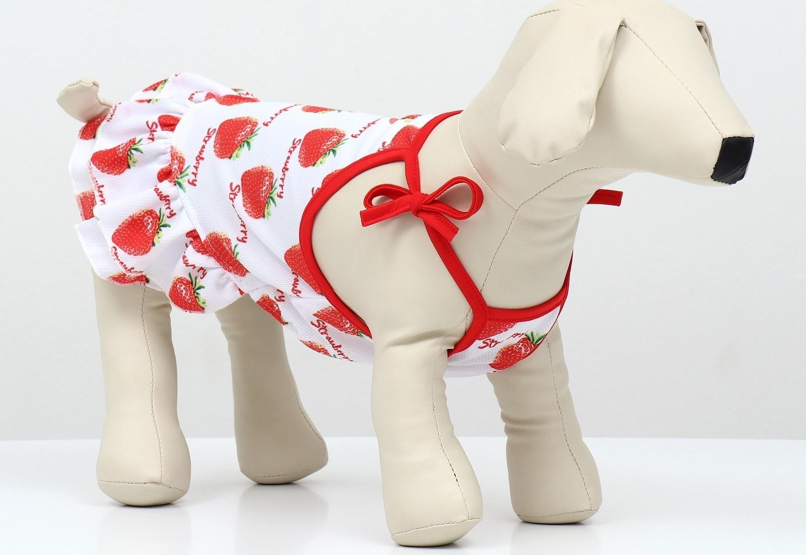 Платье для животных Клубничка», S (ДС 25, ОГ 35 см), белое