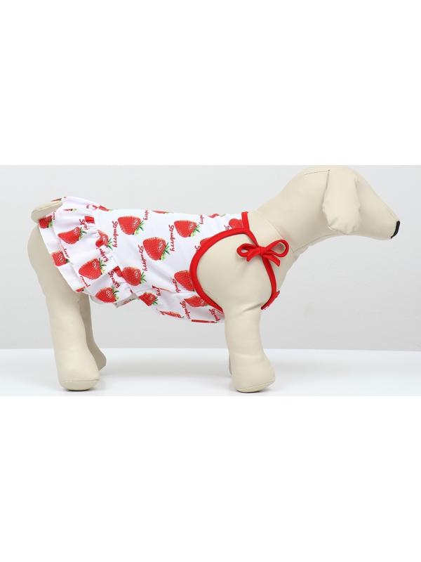 Платье для животных Клубничка», S (ДС 25, ОГ 35 см), белое