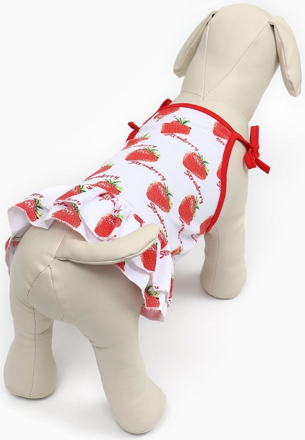 Платье для животных Клубничка», L (ДС 35, ОГ 45 см), белое