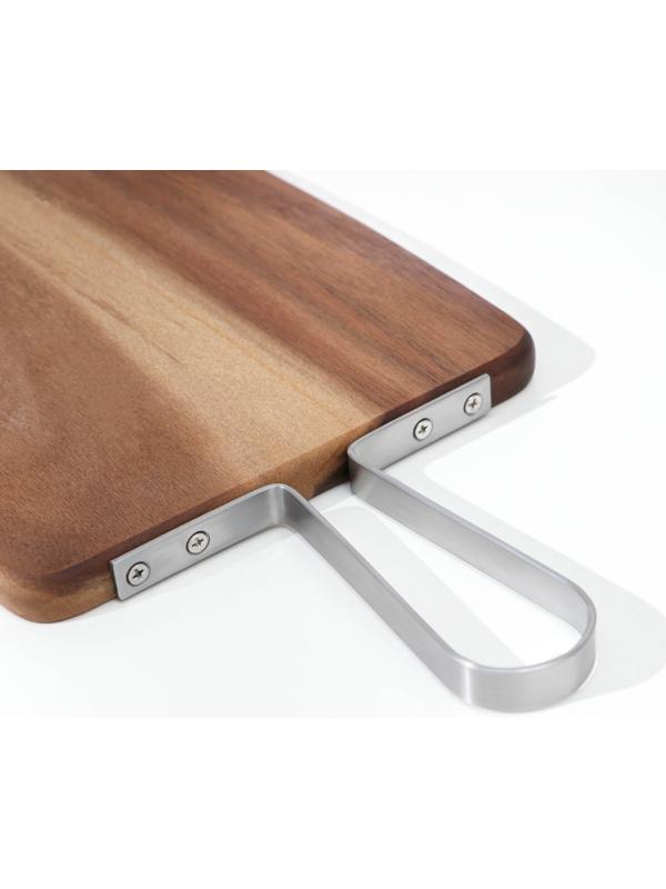 Доска разделочная с металлической ручкой, 35,8×20×1,6 см, тропическая акация