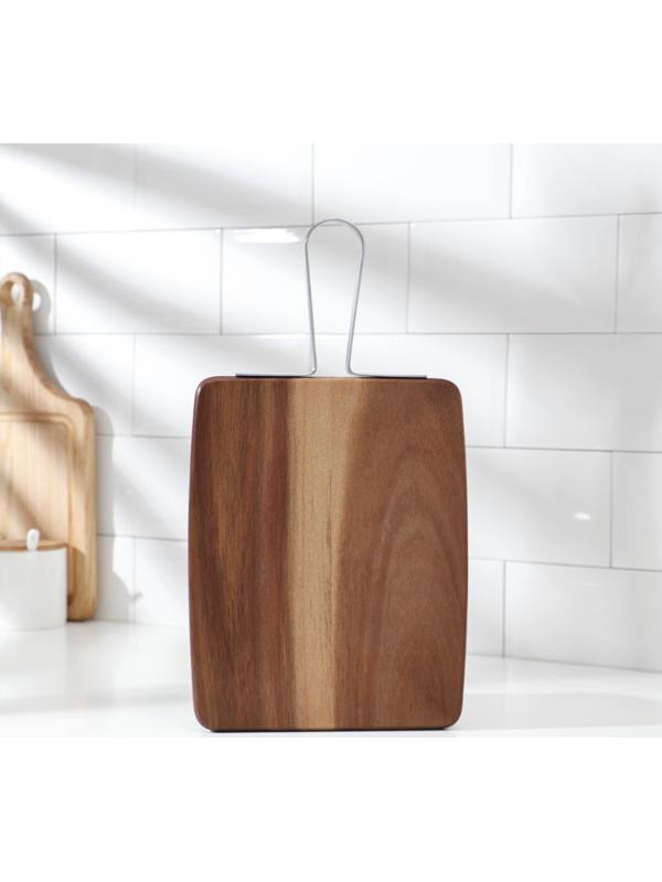 Доска разделочная с металлической ручкой, 35,8×20×1,6 см, тропическая акация