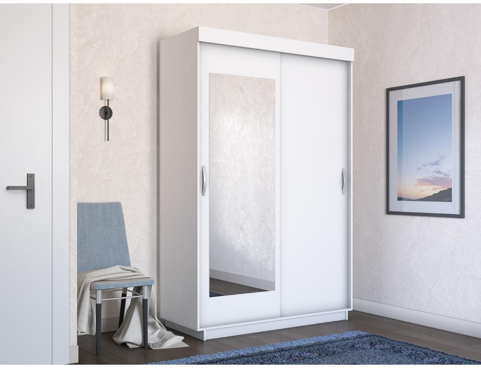 Шкаф-купе «Лайт», 1000×595×2120 мм, 2-х дверный, ЛДСП / зеркало, цвет белый снег