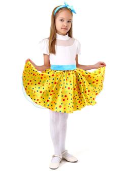 Карнавальный набор «Стиляги 7», юбка жёлтая в мелкий цветной горох, пояс, повязка, рост 110-116 см
