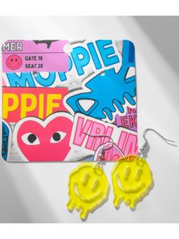 Серьги акрил SMILE тающий, цвет жёлто-белый в серебре