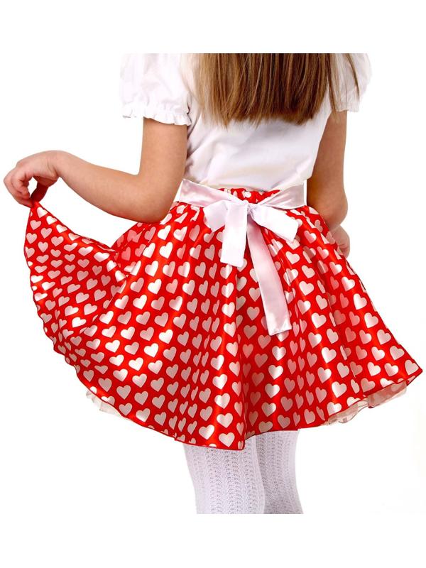 Карнавальный набор «Стиляги 3», юбка красная с белыми сердцами, пояс, повязка, рост 110-116 см