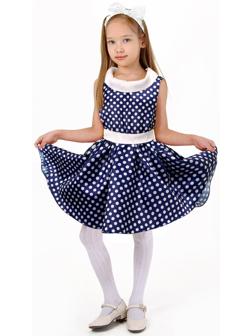 Карнавальный костюм «Стиляги 5», платье синее в белый горох, повязка, р. 32, рост 122-128 см