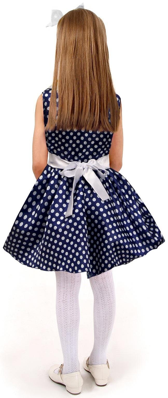 Карнавальный костюм «Стиляги 5», платье синее в белый горох, повязка, р. 36, рост 140 см