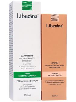 Набор Liberana: Спрей против выпадения волос + Шампунь против себореи и перхоти, 250 мл