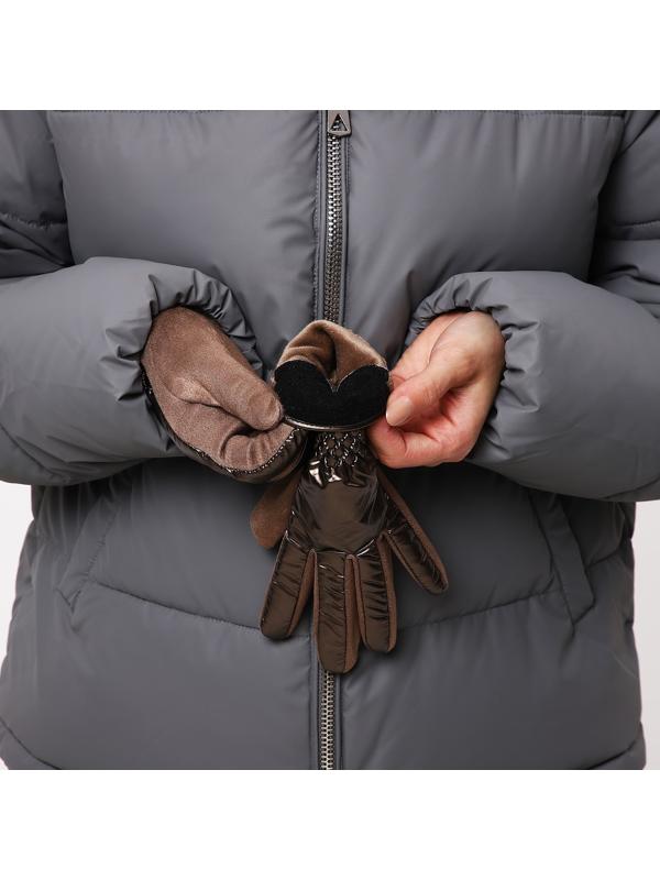 Перчатки женские, безразмерные, с утеплителем, цвет коричневый