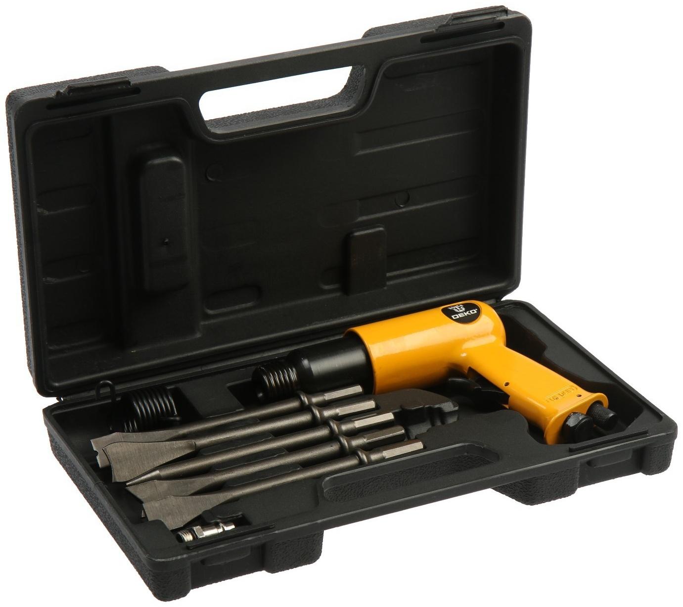 Молоток пневматический DEKO DKPT04, SET 3 в чемодане с набором оснастки, 8 предметов