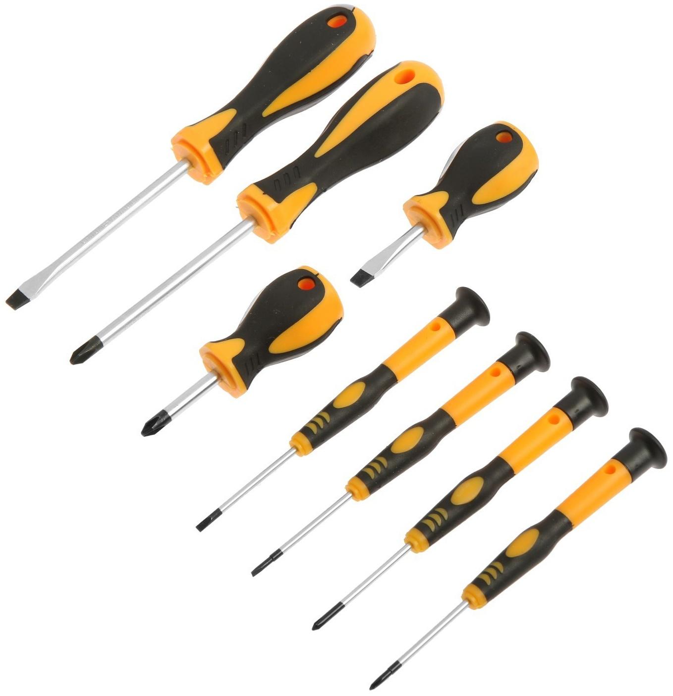 Набор отверток DEKO SS08, PH2 и SL6 х 38 и 100 мм, SL 2.3-3, PH00-0, 8 предметов