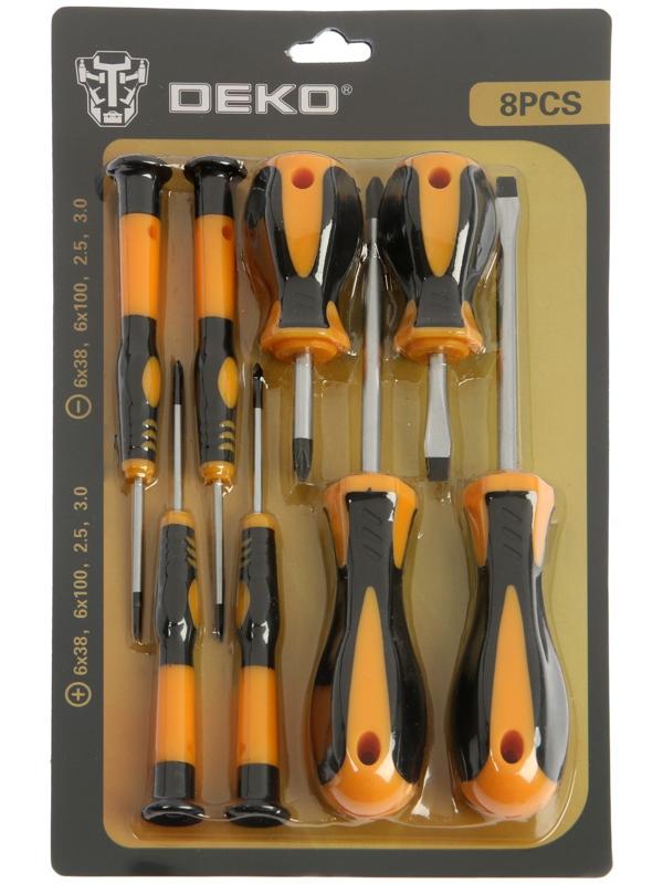 Набор отверток DEKO SS08, PH2 и SL6 х 38 и 100 мм, SL 2.3-3, PH00-0, 8 предметов