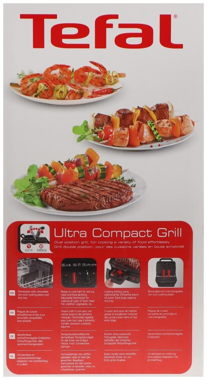 Гриль электрический Tefal GC305816, 2000 Вт, антипригарное покрытие, 38.8х21 см