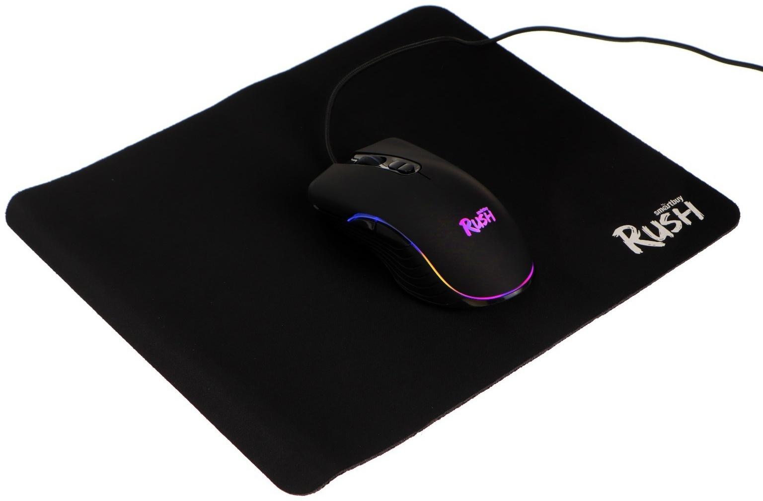 Комплект клавиатура+мышь+ковер Smartbuy RUSH Shotgun, провод, мембран, 3200 dpi, USB, чёрный