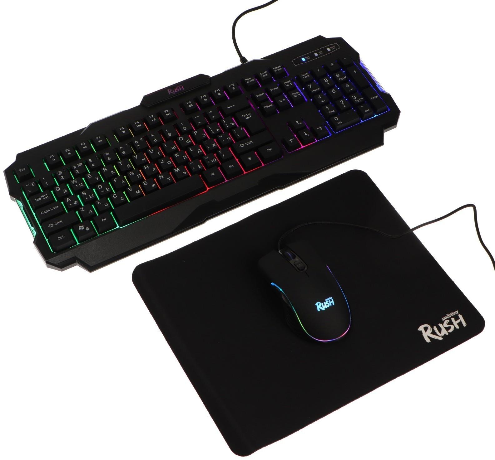 Комплект клавиатура+мышь+ковер Smartbuy RUSH Shotgun, провод, мембран, 3200 dpi, USB, чёрный