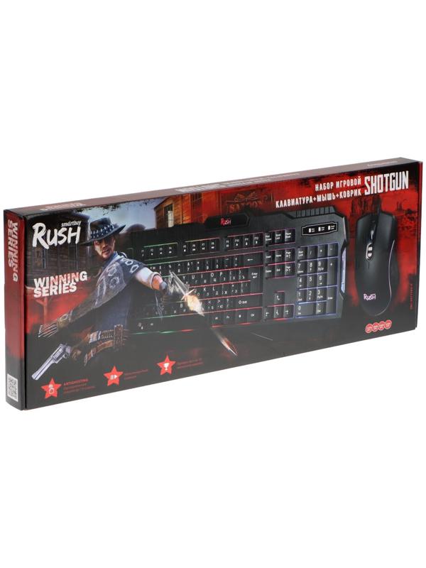 Комплект клавиатура+мышь+ковер Smartbuy RUSH Shotgun, провод, мембран, 3200 dpi, USB, чёрный