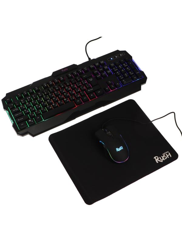 Комплект клавиатура+мышь+ковер Smartbuy RUSH Shotgun, провод, мембран, 3200 dpi, USB, чёрный