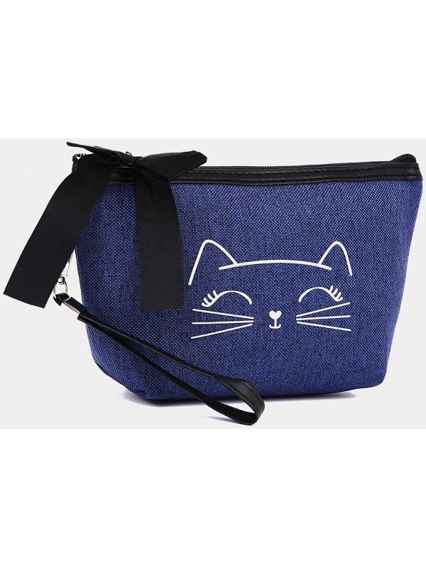 Косметичка на молнии, с подкладом, цвет синий