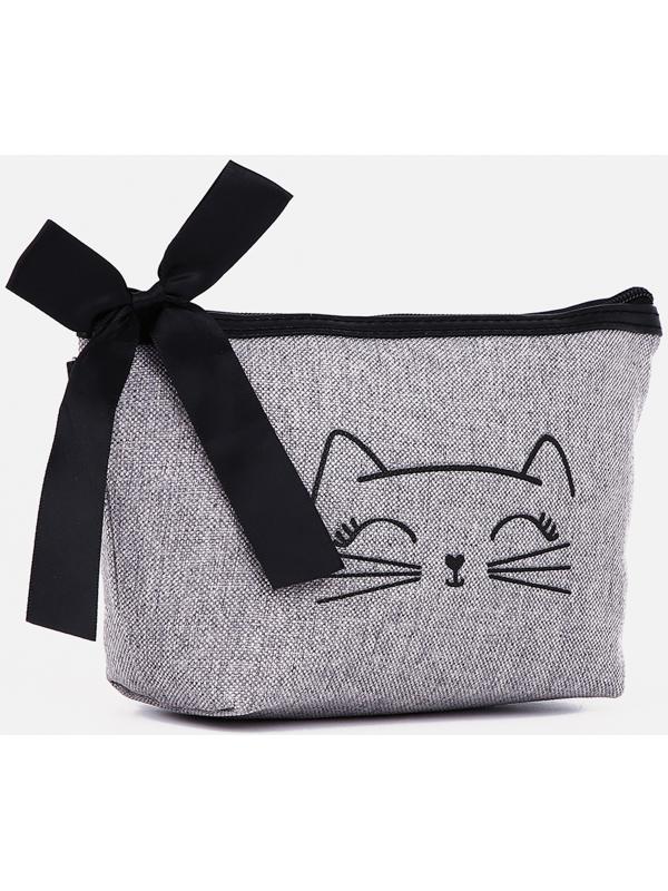 Косметичка на молнии, с подкладом, цвет серый