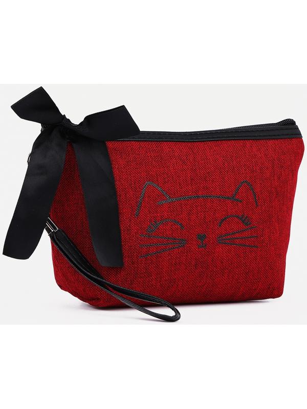 Косметичка на молнии, с подкладом, цвет бордовый