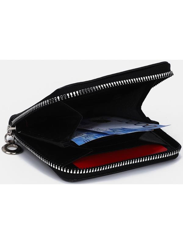 Кошелёк на молнии, отдел для карт, для монет, цвет чёрный