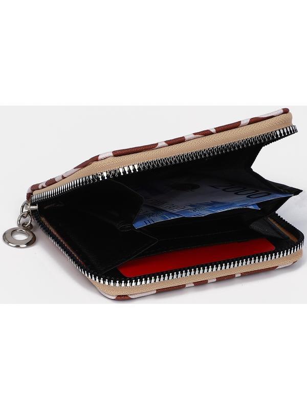 Кошелёк на молнии, отдел для карт, для монет, цвет коричневый