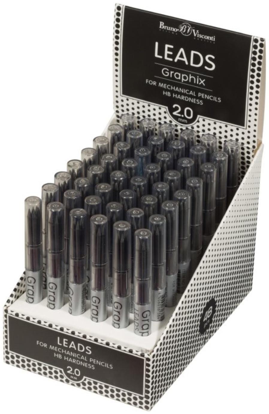 Грифели для механических карандашей BrunoVisconti GRAPHIX, 2.0 мм, НВ, 5 штук, в футляре