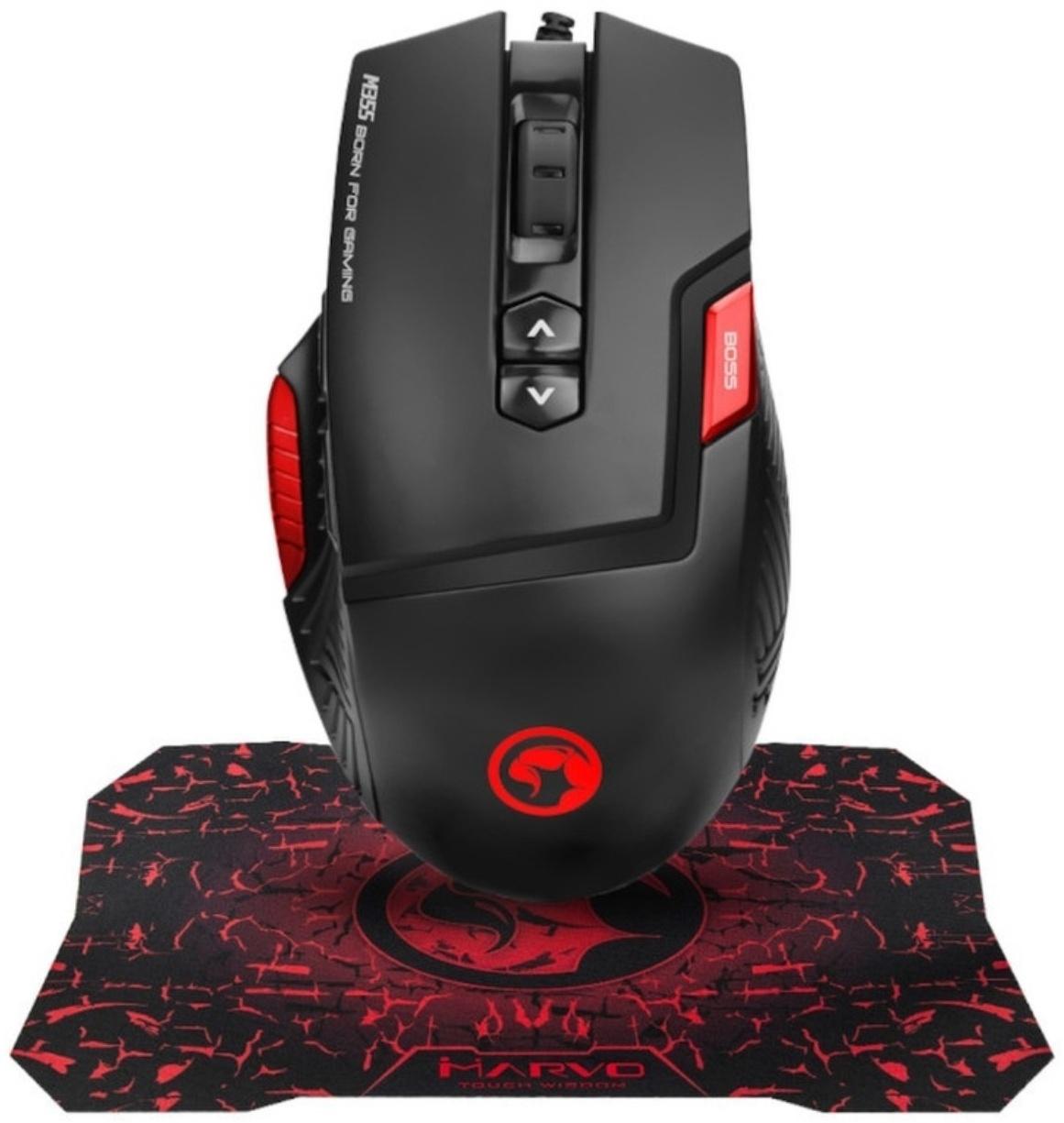 Игровой набор Marvo M355+G1, мышь проводная+коврик, 7200 dpi, цвет черно-красный
