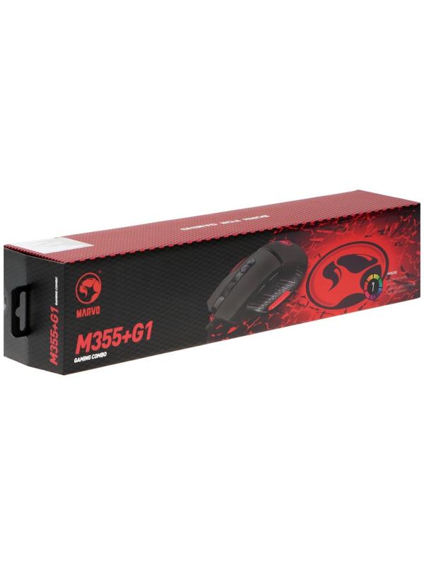 Игровой набор Marvo M355+G1, мышь проводная+коврик, 7200 dpi, цвет черно-красный