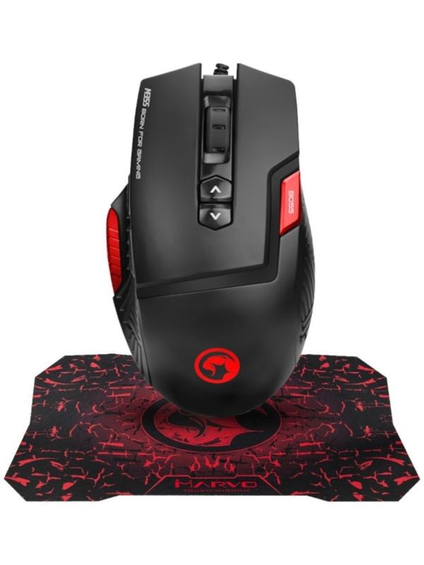 Игровой набор Marvo M355+G1, мышь проводная+коврик, 7200 dpi, цвет черно-красный