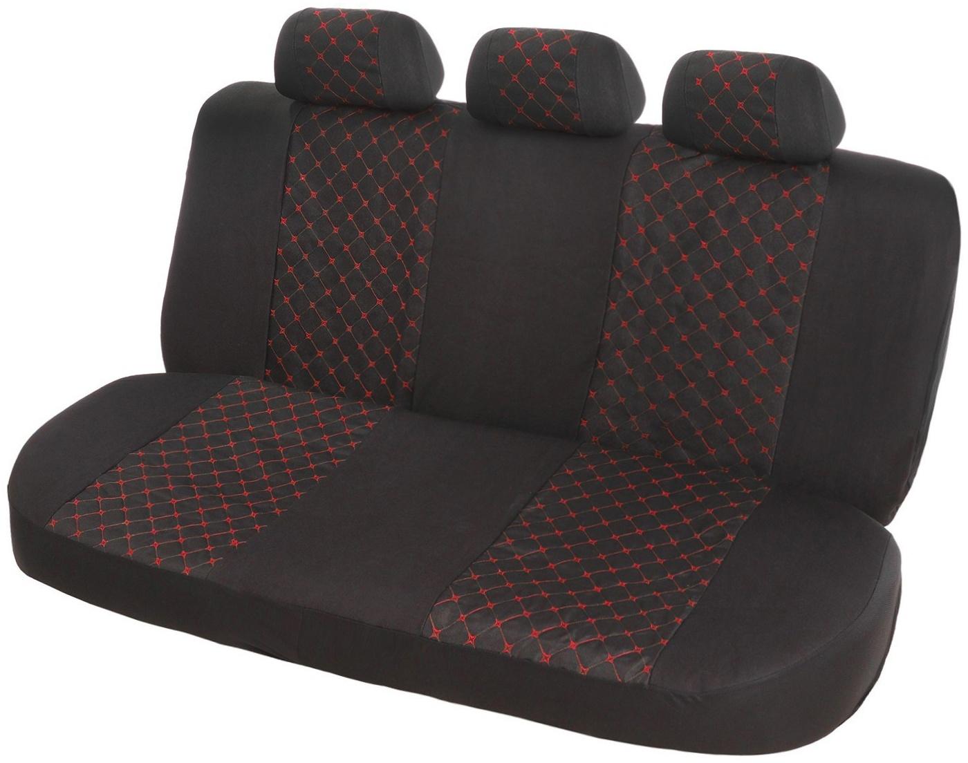 Авточехлы TORSO Premium, 11 предметов, красная строчка