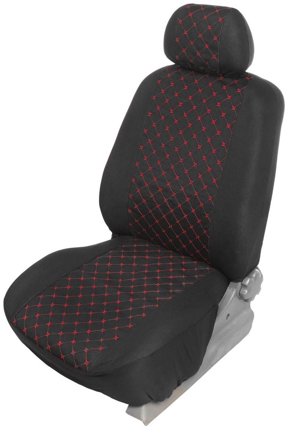 Авточехлы TORSO Premium, 11 предметов, красная строчка