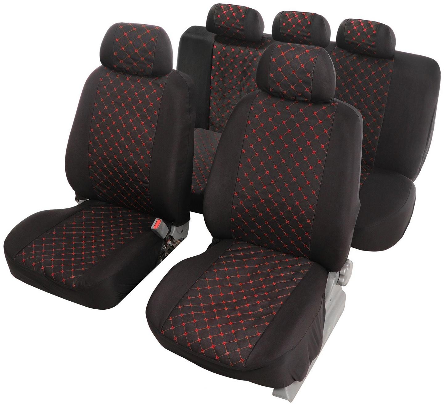 Авточехлы TORSO Premium, 11 предметов, красная строчка