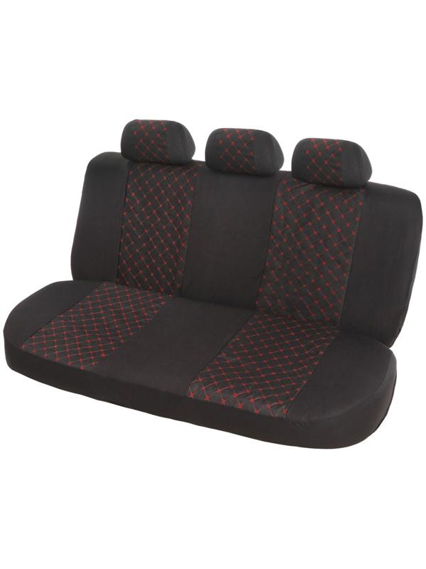 Авточехлы TORSO Premium, 11 предметов, красная строчка