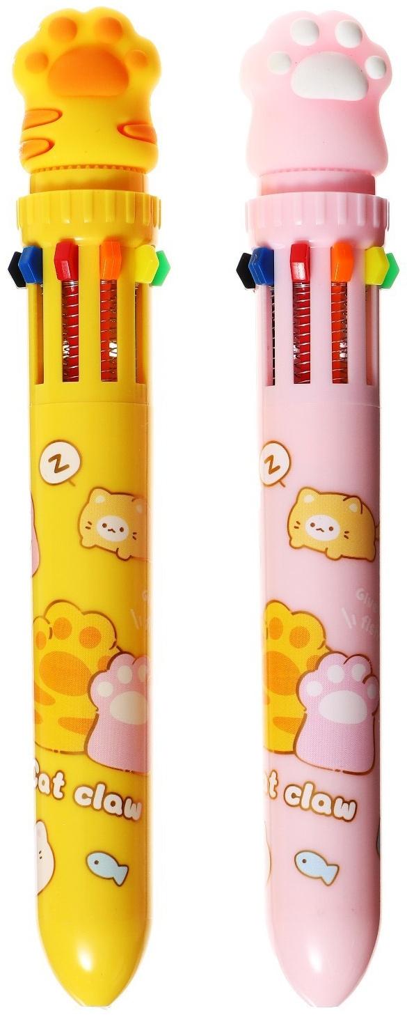 Ручка шариковая автоматическая 10-ти цветная, стержень 0,7мм, Лапка МИКС