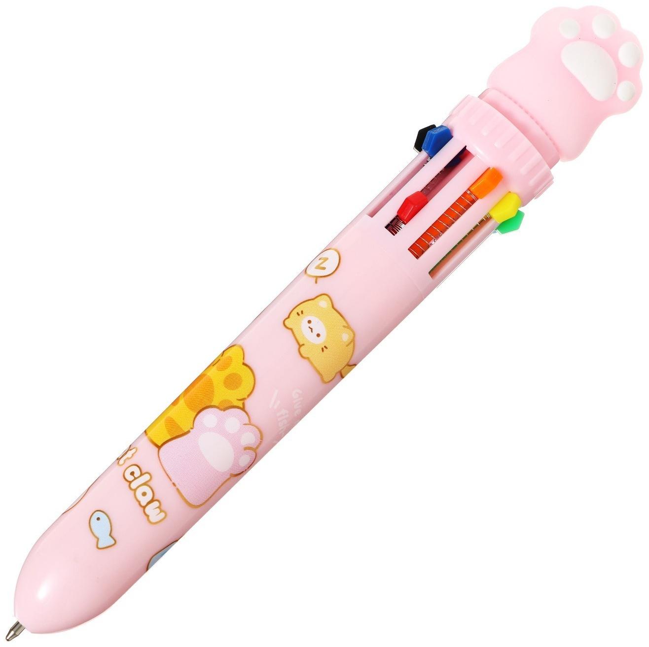 Ручка шариковая автоматическая 10-ти цветная, стержень 0,7мм, Лапка МИКС