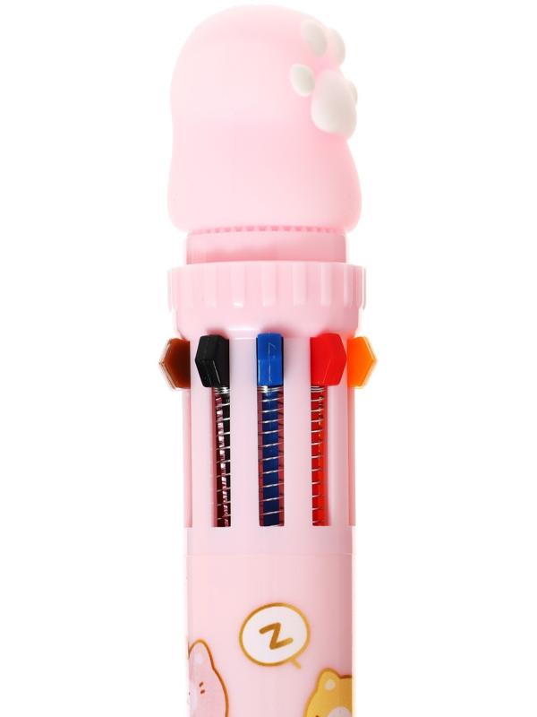 Ручка шариковая автоматическая 10-ти цветная, стержень 0,7мм, Лапка МИКС