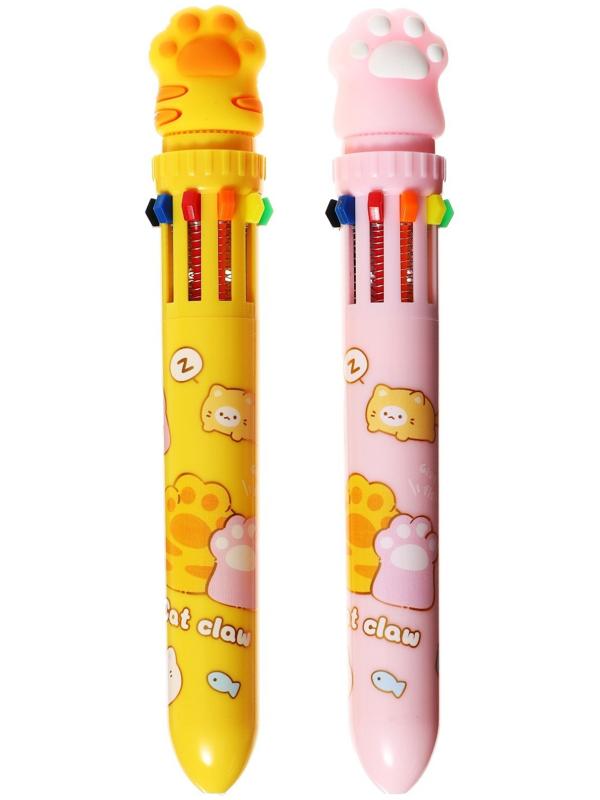 Ручка шариковая автоматическая 10-ти цветная, стержень 0,7мм, Лапка МИКС