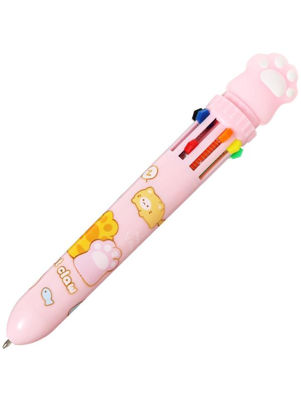 Ручка шариковая автоматическая 10-ти цветная, стержень 0,7мм, Лапка МИКС