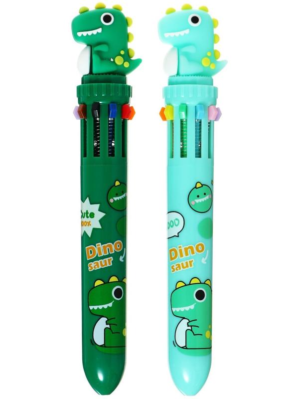 Ручка шариковая автоматическая 10-ти цветная, стержень 0,7мм, Дино МИКС