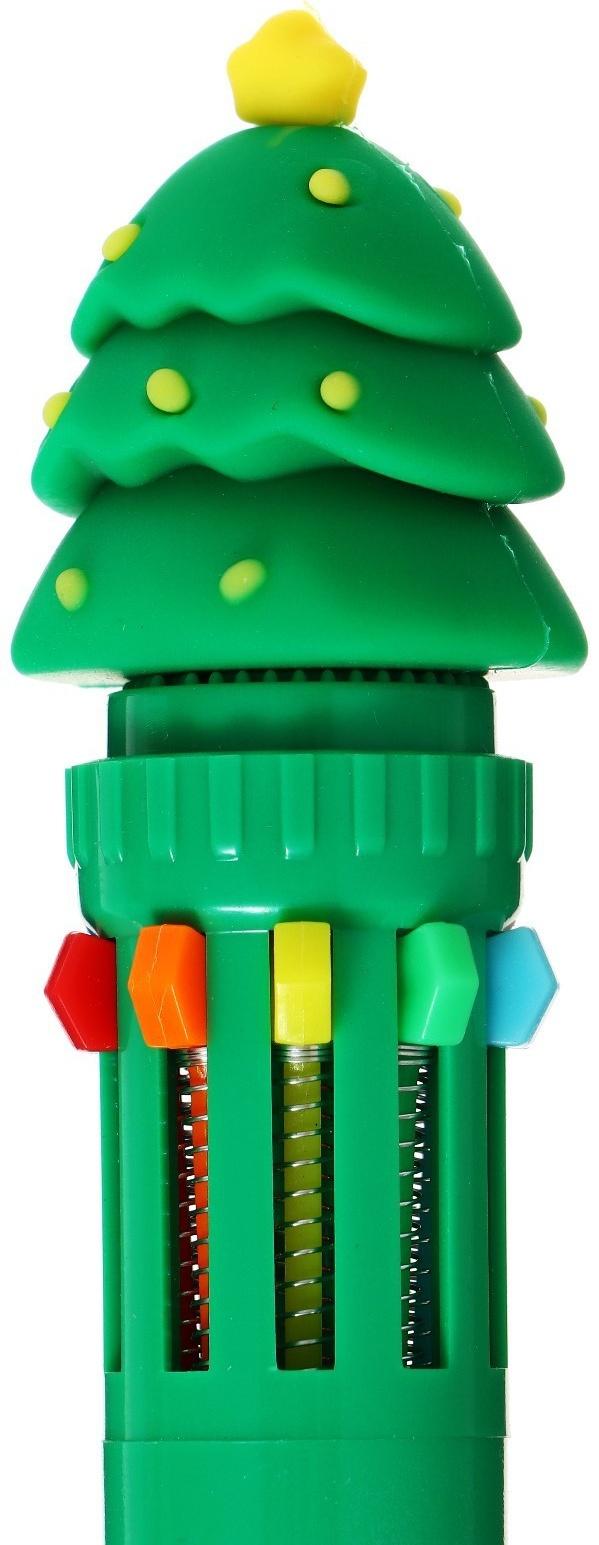 Ручка шариковая автоматическая 10-ти цветная, стержень 0,7мм, Новый год МИКС