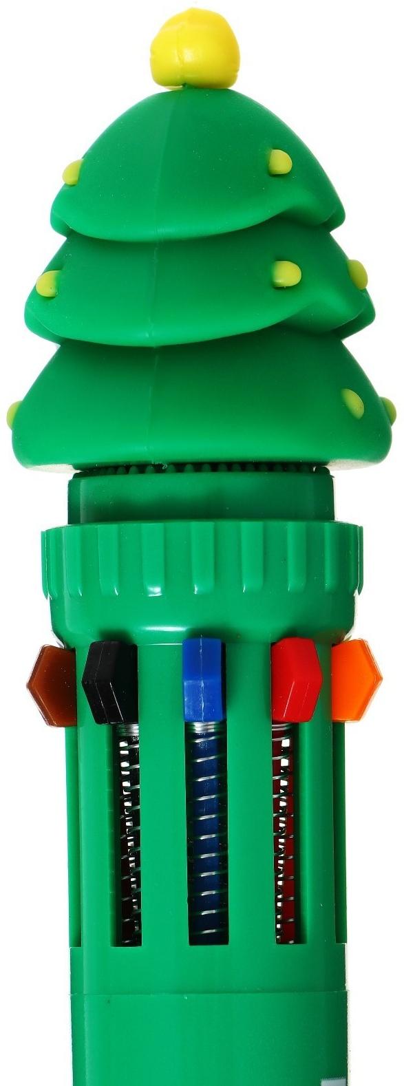 Ручка шариковая автоматическая 10-ти цветная, стержень 0,7мм, Новый год МИКС