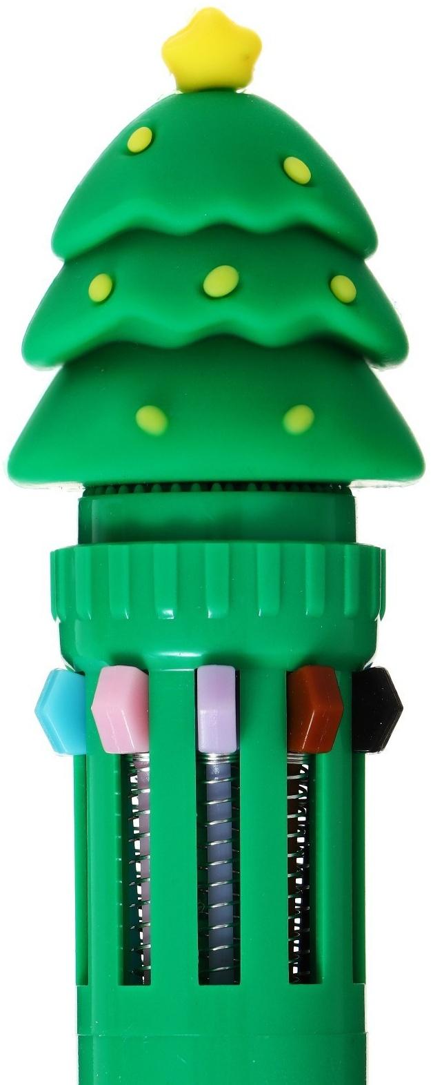 Ручка шариковая автоматическая 10-ти цветная, стержень 0,7мм, Новый год МИКС