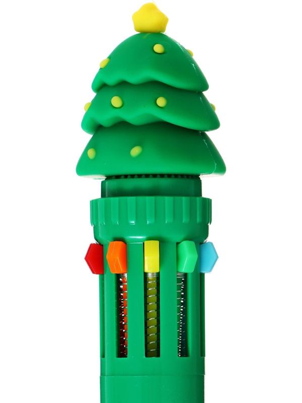 Ручка шариковая автоматическая 10-ти цветная, стержень 0,7мм, Новый год МИКС