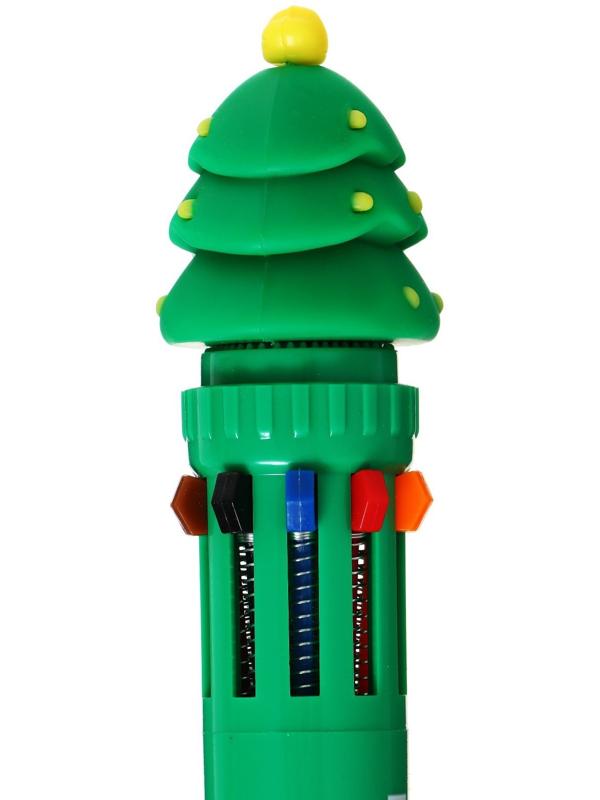 Ручка шариковая автоматическая 10-ти цветная, стержень 0,7мм, Новый год МИКС