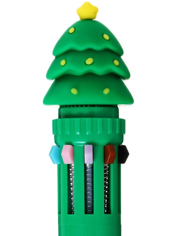 Ручка шариковая автоматическая 10-ти цветная, стержень 0,7мм, Новый год МИКС